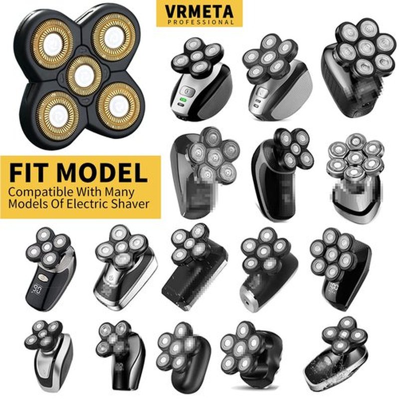 Men's Electric Shaver Replacement Heads 5D Sharp Head Shaver Replacement Heads Floating Shaver Blades for Electric Rotary Shaver (5 heads Gold)