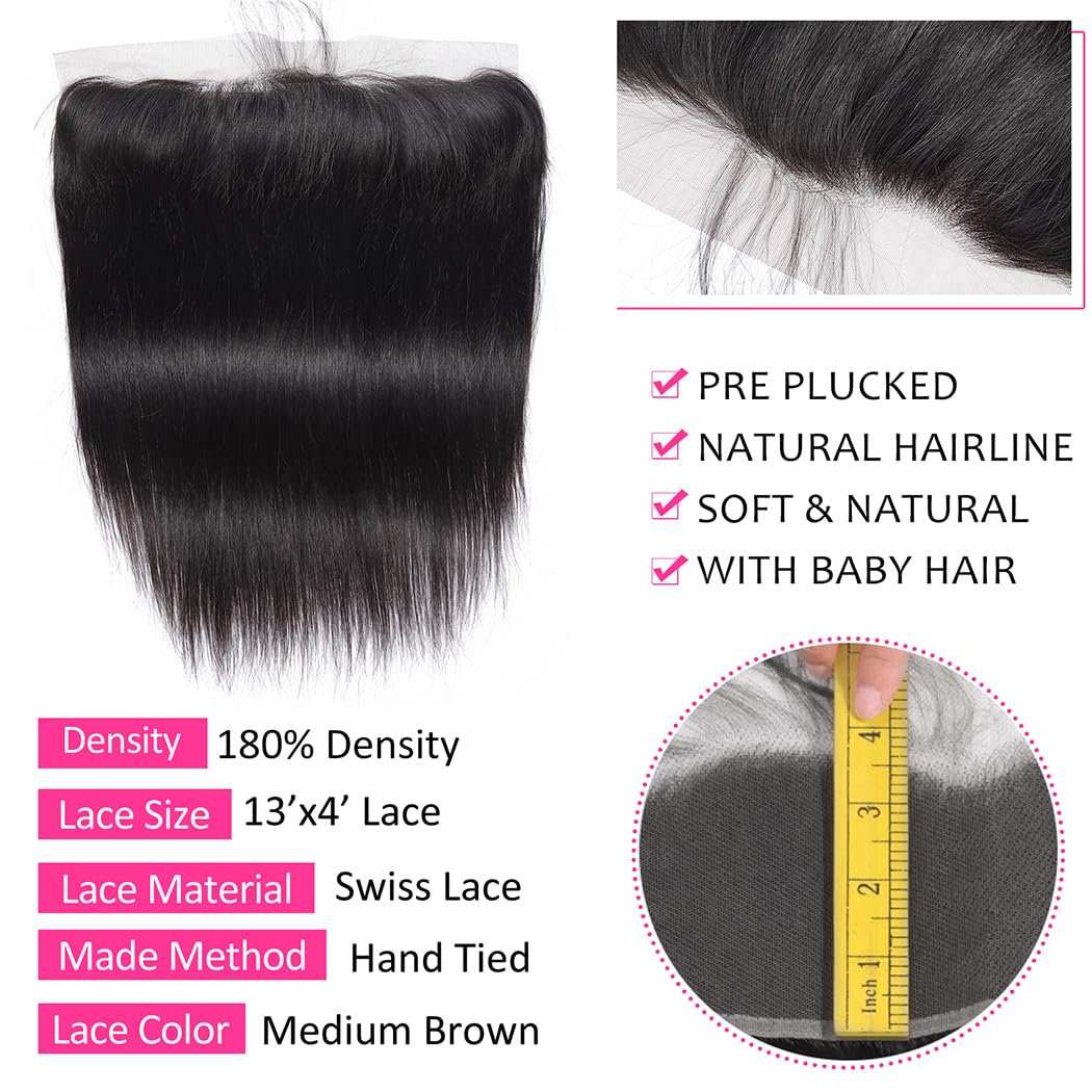 Sexycat Straight Human Hair 13x4 Lace Lace Frontal 180% Density Unprocessed Brazilian Straight Remy Virgin Hair Ear to Ear HD Lace Frontal Closure Natural Color 20 Inch