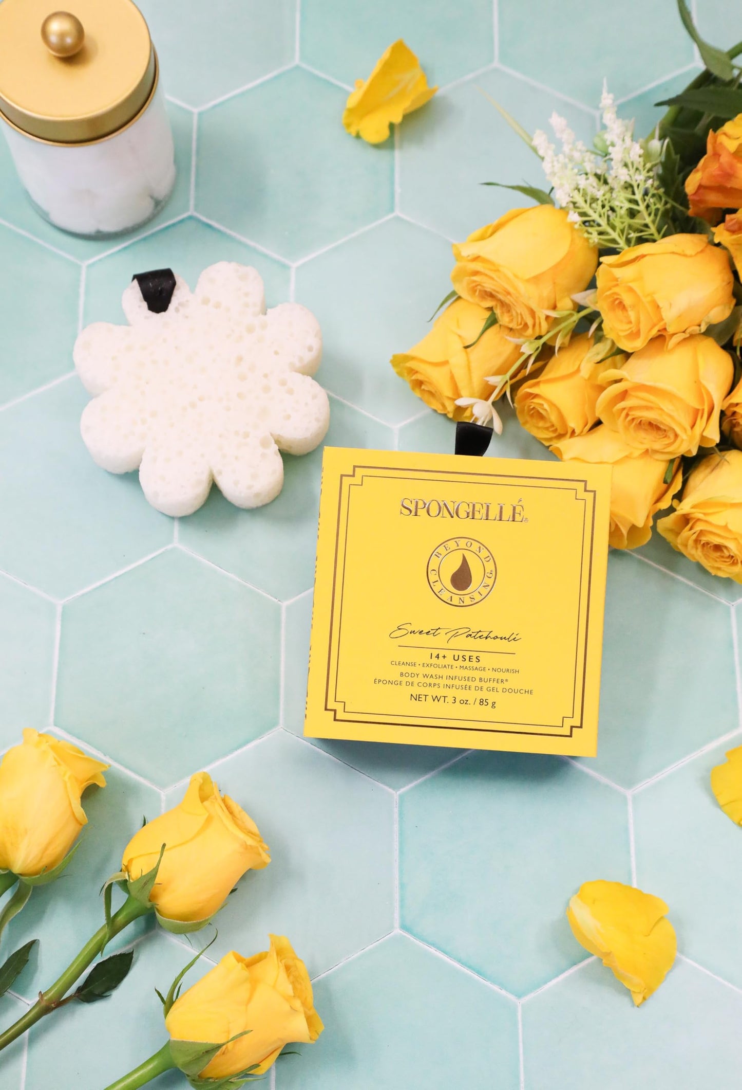 Spongellé Sweet Patchouli Wild Flower Bath Sponge with Box for Mothers Day Gift | Built-in Body Wash & Body Scrubber, Shower Loofah Sponge for Women | 14+ uses