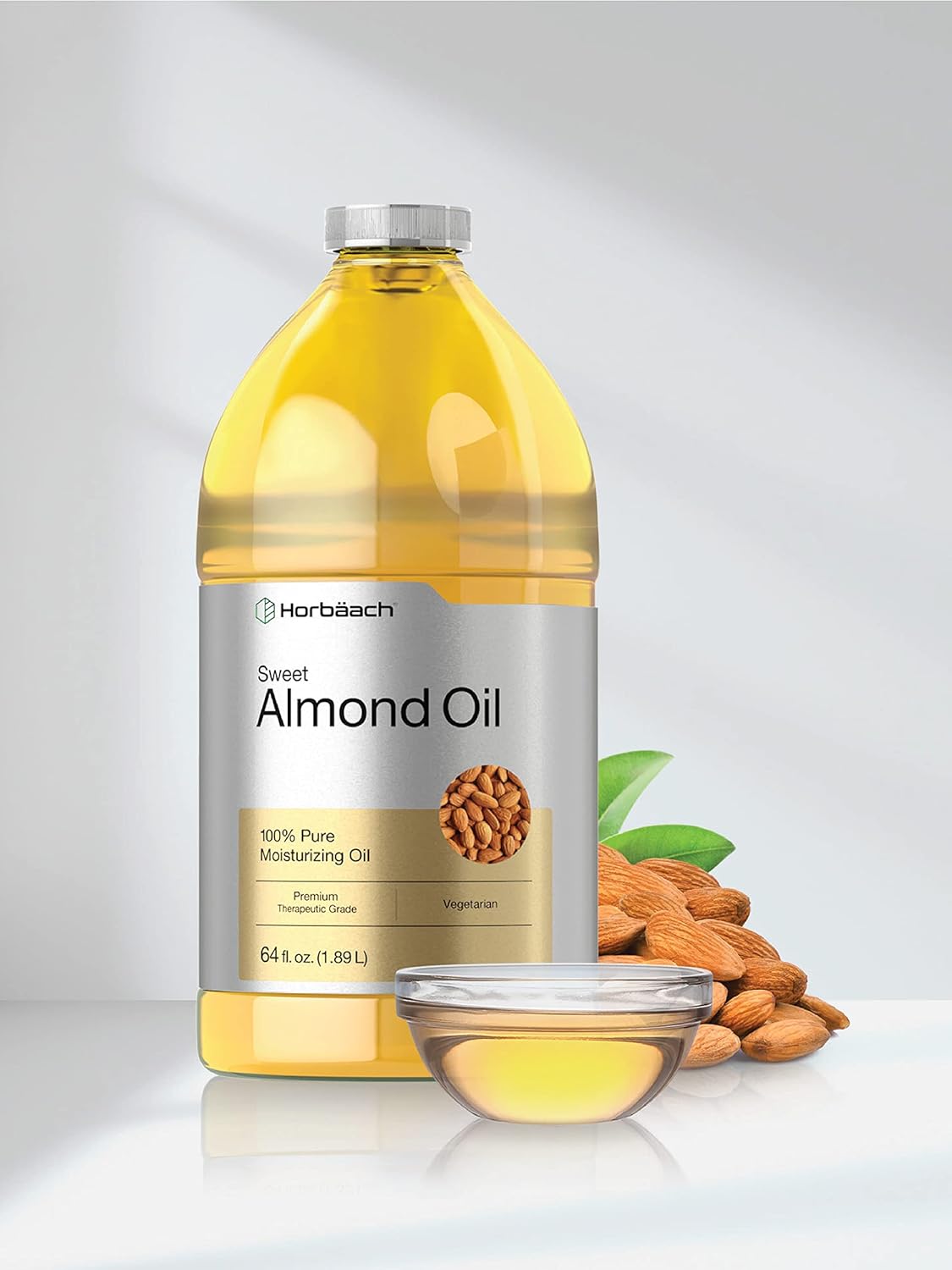Horbäach Sweet Almond Oil 64 fl oz | for Hair and Skin | Cold Pressed & Hexane Free | Bulk Size Carrier Oil | Vegan, Non-GMO, Cruelty Free