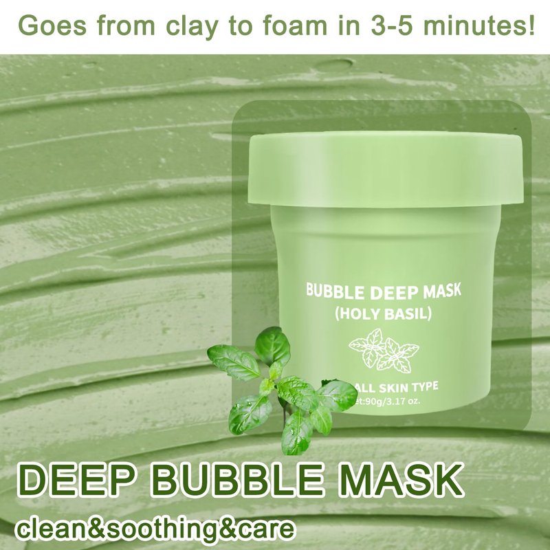 ZYGCDZ Holy Basil Bubble Deep Cleansing Mask with Carbonated Water for Pore Cleansing & Blackhead Removal, Korean Clay Bubble Wash-Off Facial Pack, 90g / 3.17 oz (01)