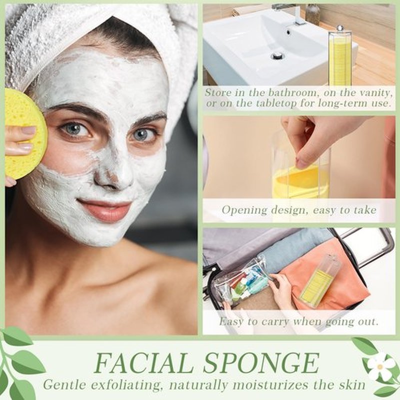 120 Pcs Compressed Facial Sponges Natural Face Exfoliator Disposable Face Sponges for Cleansing Round Soft Facial Scrubber Pads with Storage Container for Makeup Removal Travel (Lemon Yellow)