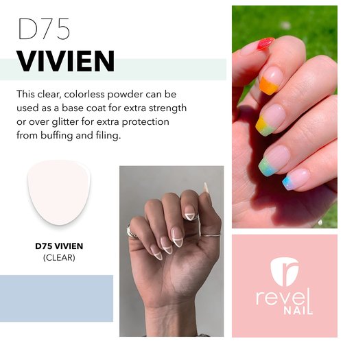 Revel Nail Dip Powder - Dip Build Powder, Nail Strengthener, Long-Lasting Dip Nails, Clear Dip Powder for French Nails, DIY Nails, Professional Nail Dipping Powder, Vivien(Clear), 1 oz
