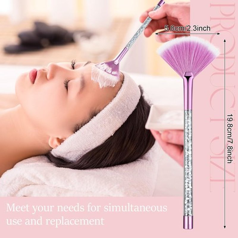 Maitys 9 Pieces Facial Brushes Fan Mask Brushes, Soft Facial Applicator Brushes Tools for Peel Glycolic Mask Makeup for Mud Cream (Purple, Silver)