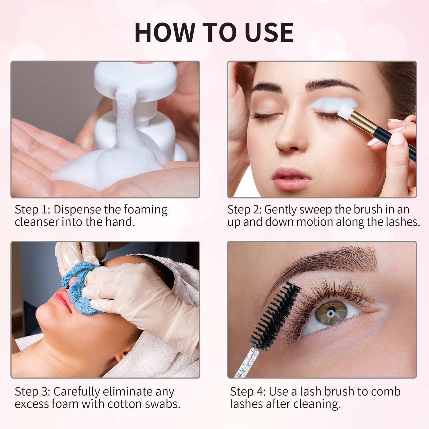 Tannova 100 Pcs Lash Shampoo Bottle Brushes Set 20 Empty Foam Pump Dispensers 20 Label Stickers 20 Mascara Wands and Tubes 20 Cleansing Brush 20 Bag for Eyelash Extensions Aftercare(Black)