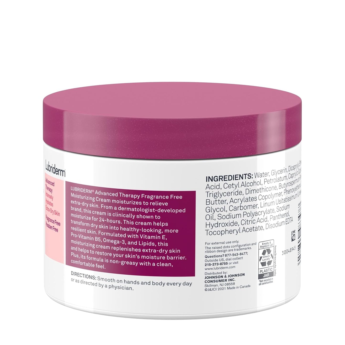 Lubriderm Advanced Therapy Fragrance-Free Moisturizing Cream with Vitamin E and Pro-Vitamin B5, Intense Hydration for Extra Dry Skin, Non-Greasy Formula, 16 fl. oz
