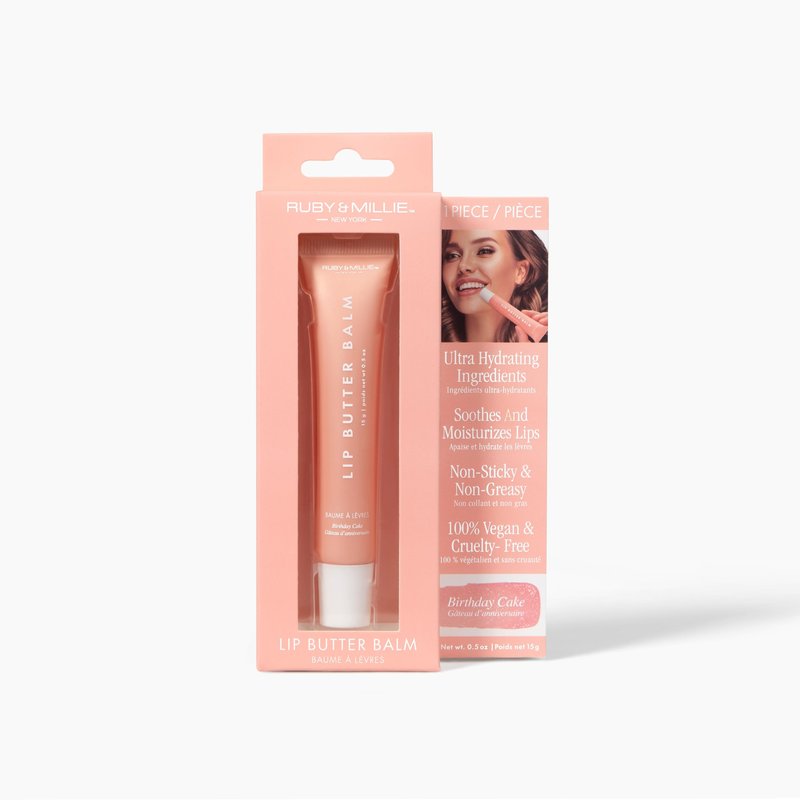 Ruby & Millie Tinted Lip Balm Birthday Cake - Hydrating Moisturizing Lip Butter Balm Treatment - Glossy Vegan Lipbalm 0.5 Oz