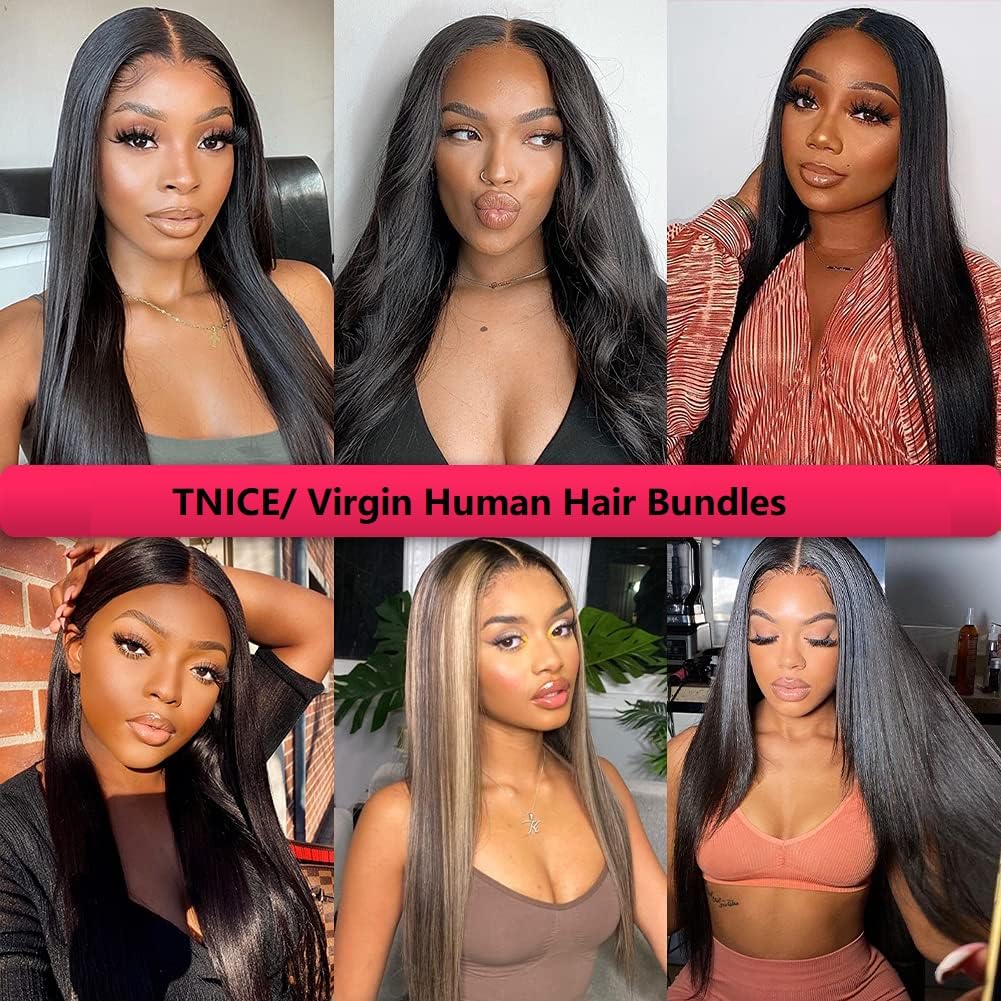 Straight Human Hair Bundles 20 20 20 Inch Brazilian Straight Hair Bundles 100% Unprocessed Virgin Hair Weave Bundles Human Hair Extension for Women Natural Color