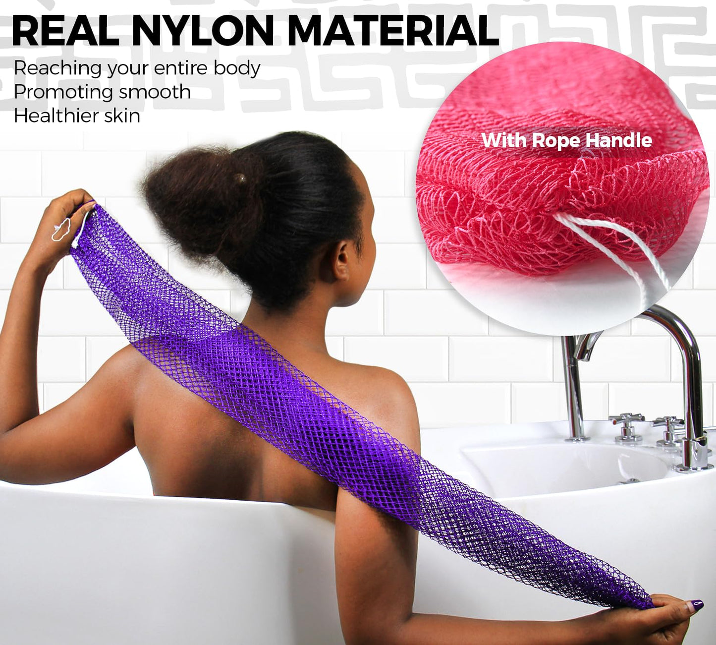 African Net Sponge Authentic - 2 Pieces Real African Exfoliating Loofah Sponge with Knots - African Net Wash Cloths for Body Scrubber Exfoliator Purple & Pink - Back Scrub for Shower Bath Accessories