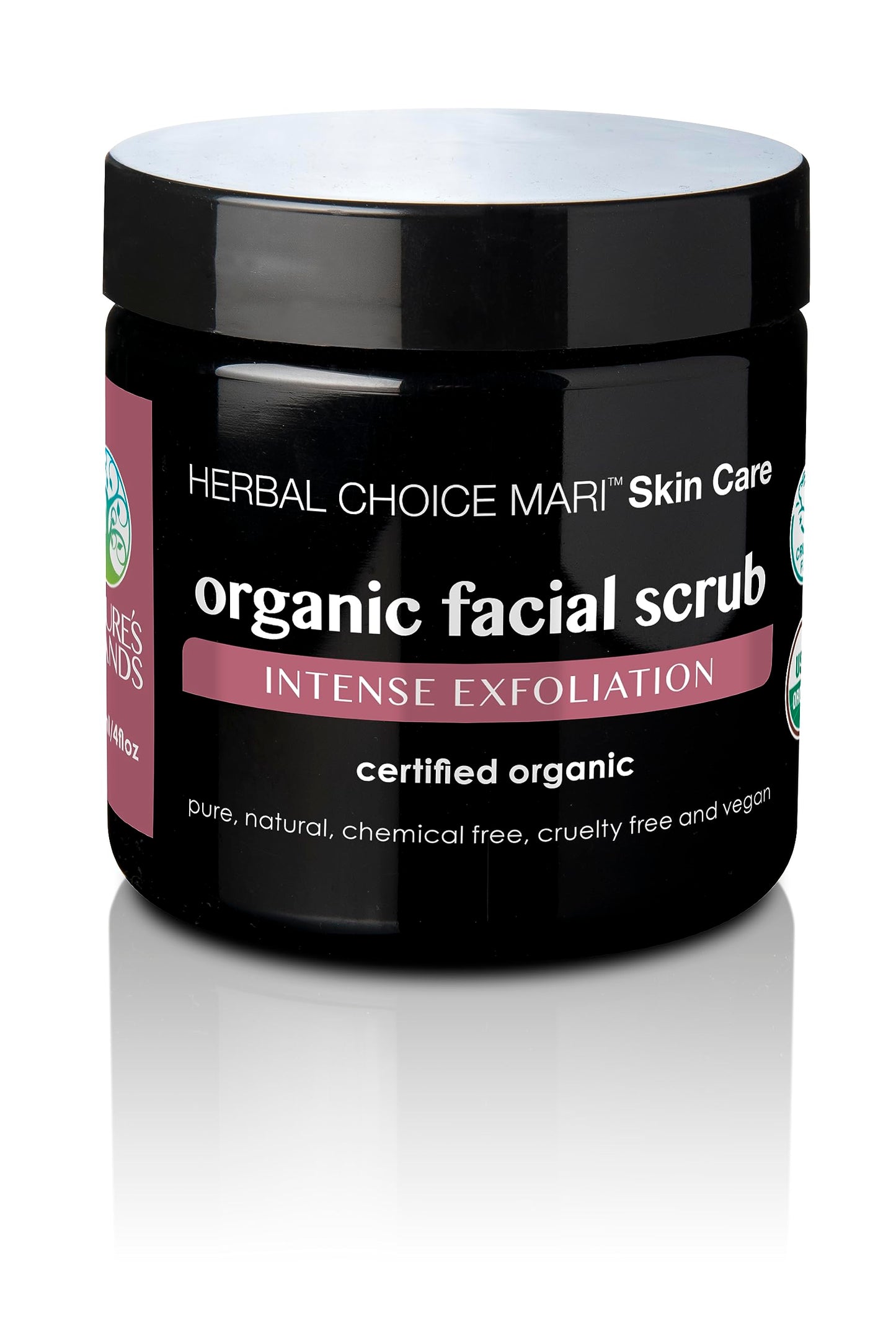 Facial(Face) Scrub Organic by Herbal Choice Mari (4 Fl Oz Jar) - Intense Exfoliating Face scrub and Wash with Brown Sugar, Sea Salt, Shea Butter, and Grape Seed - For Dry Skin - No Toxic Chemicals