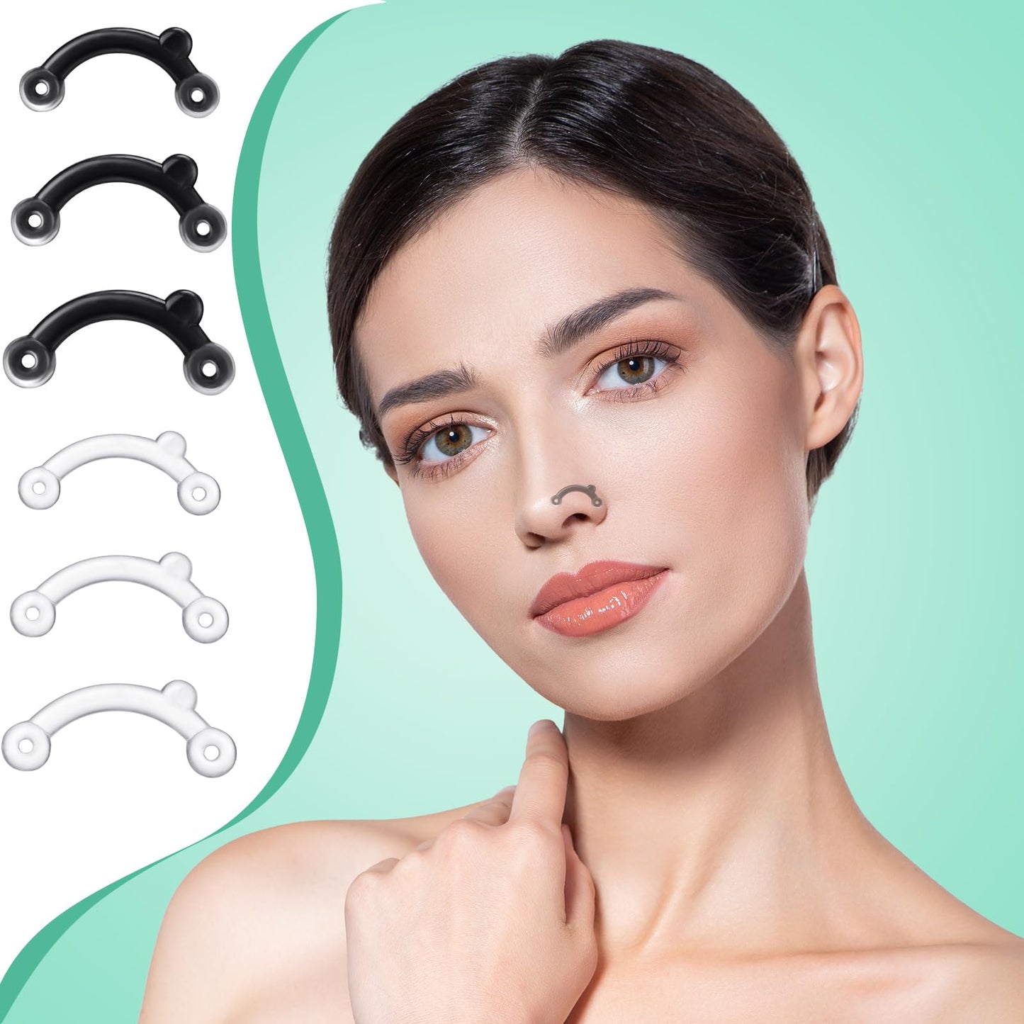 Spnico 6 Pairs Nose Lifter Nose Lifting Shaping Slimmer Clip Beauty Tool Inserts No Pain Invisible Shaper Tool Straightening Beauty Kit for Women Men(Black, Clear)