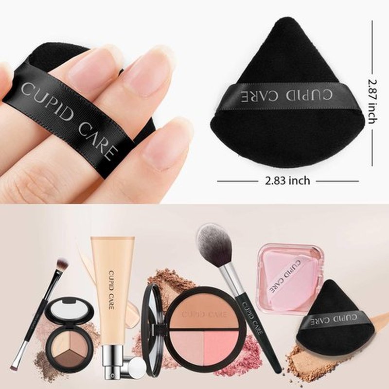 CUPID CARE 6 Pcs Triangle Powder Puff with 2 Travel Cases, Setting Powder Puffs for Face Powder and Foundation, Soft Velour Makeup Puff for Loose Powder Body Powder, Skin-Friendly, Beauty Makeup Tools