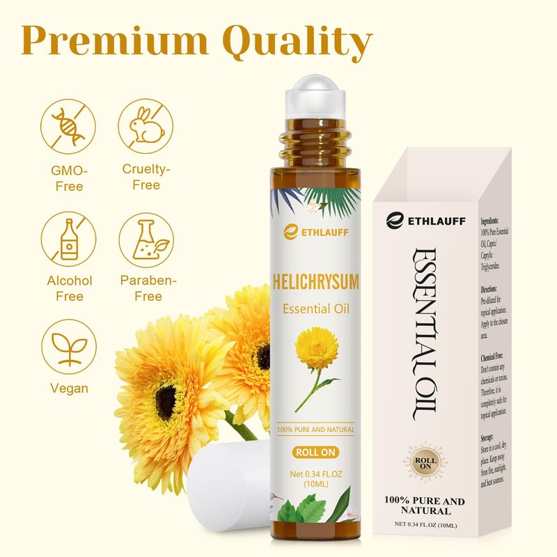 Helichrysum Essential Oil Roll On, 100% Pure Aromatherapy for Skin Vitality & Anti-Aging,Aromatherapy, Skin Care, Happy, Stress Relief