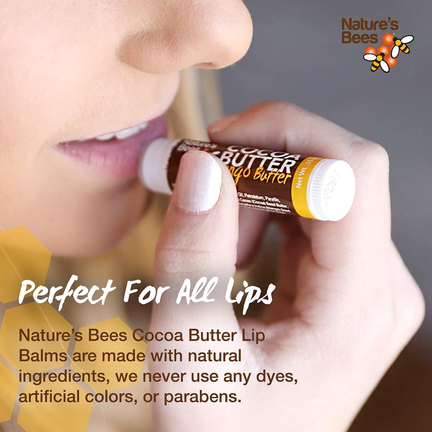 Nature's Bees Cocoa Butter Lip Balm, Original, Shea Butter, Mango Butter and Olive Oil, Bulk Lip Care for Dry Lips, Made with Coconut Oil, Beeswax, Vitamin E, Aloe, 0.15 oz, 4 Flavors, 72 Pack