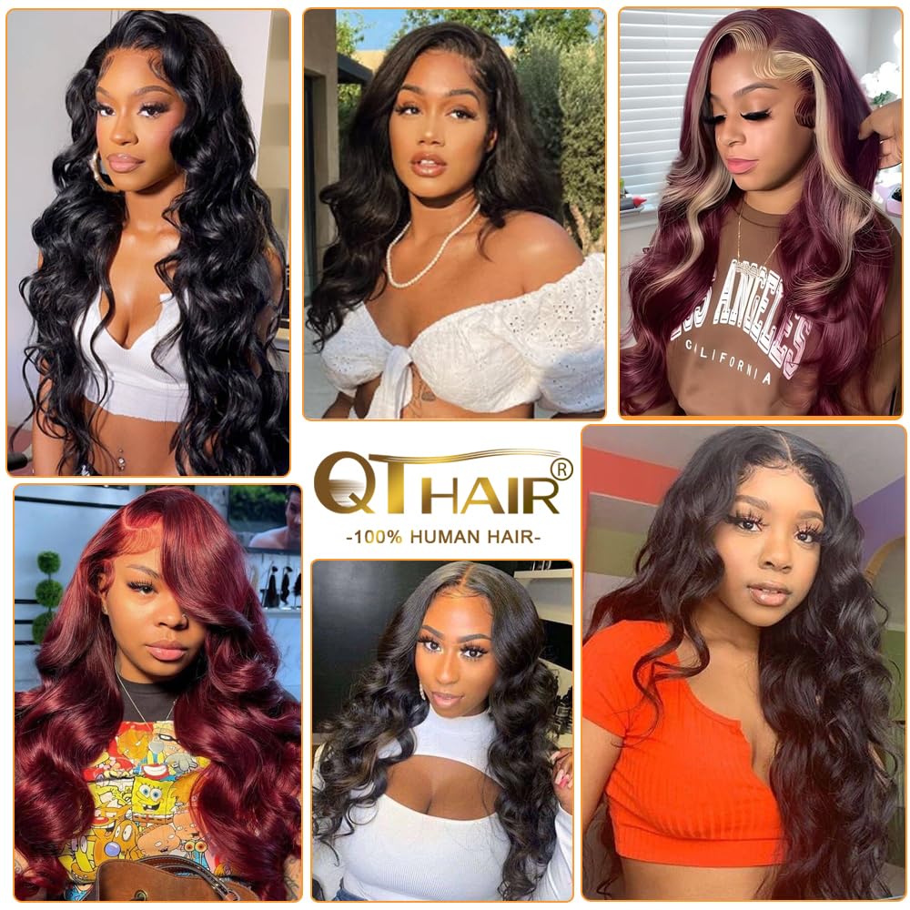 QTHAIR 14A Grade Brazilian Virgin Body Wave Hair Hair Bundle/Closure/Frontal 100% Unprocessed Brazilian Body Wave Human Hair Extensions (22", 4x4 Closure)