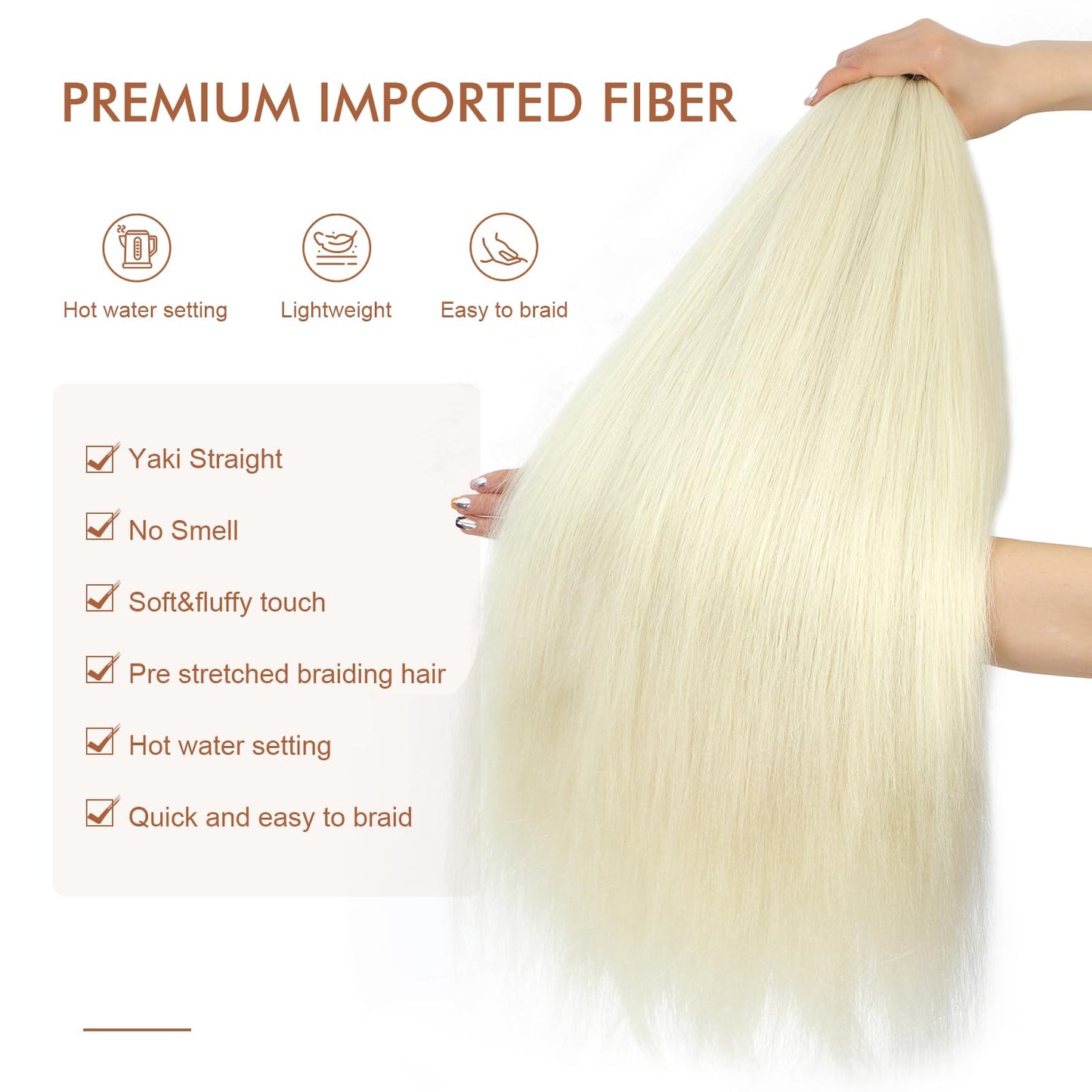 DIFUNEE Pre-stretched Braiding Hair - 24 Inch 8 Packs Off-White Long Braiding Hair For Twist or Box Braids, Yaki Texture Hot Water Setting Synthetic Braiding Hair Extensions (24 Inch, #613-8P)