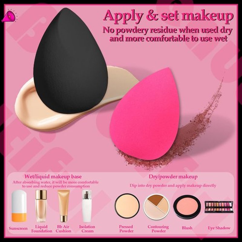 14 Pcs Makeup Sponges,Beauty Sponges Blender with 4 Pcs Powder Puff and 4 Pcs Mini Make up Sponges Valentine's Day Gift,Mother's Day Gift for Women Liquid,Foundation,Powder,Concealer(Black,Hot pink)