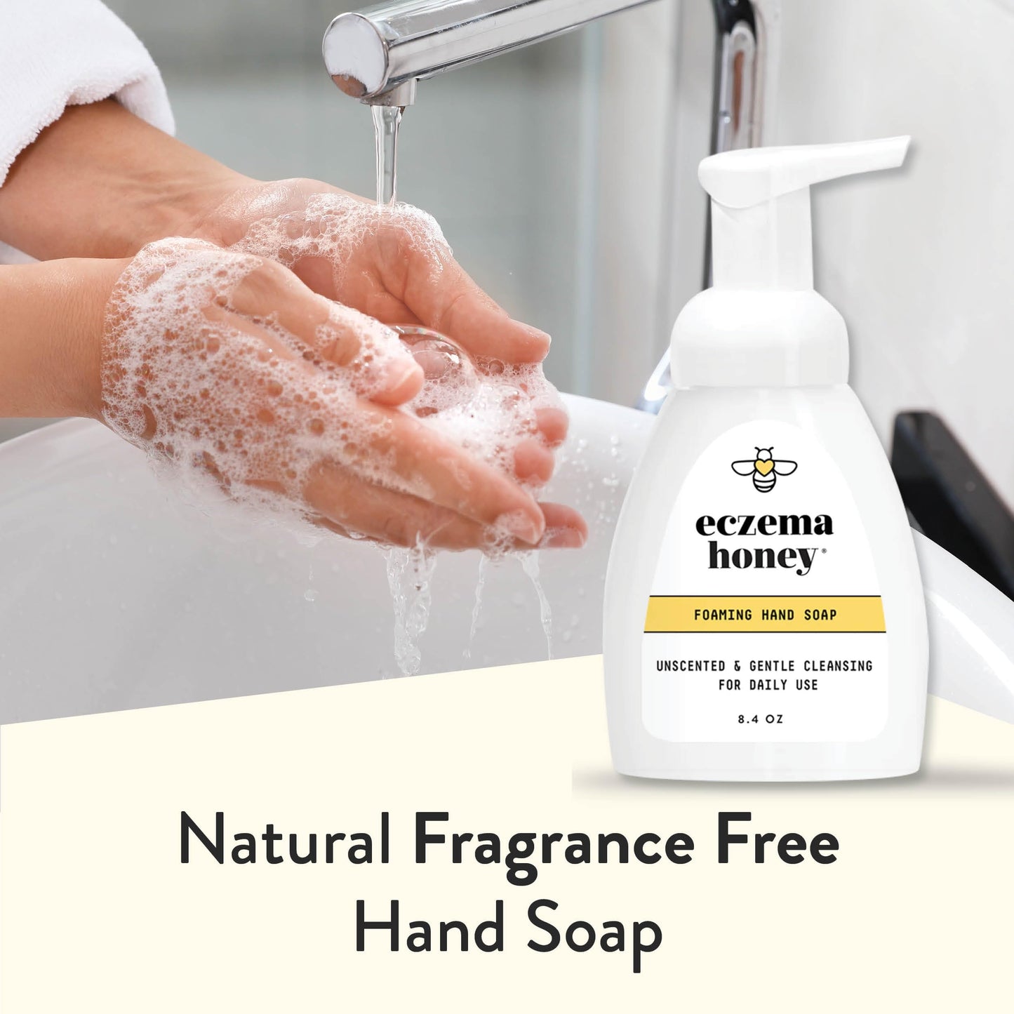 ECZEMA HONEY Gentle Foaming Hand Soap - Gentle Cleanser for Dry Hands - Non-Toxic Unscented Hand Soap - Natural Hand Cleaner for Bathroom & Kitchen - Organic Honey Handwash (16 Oz)