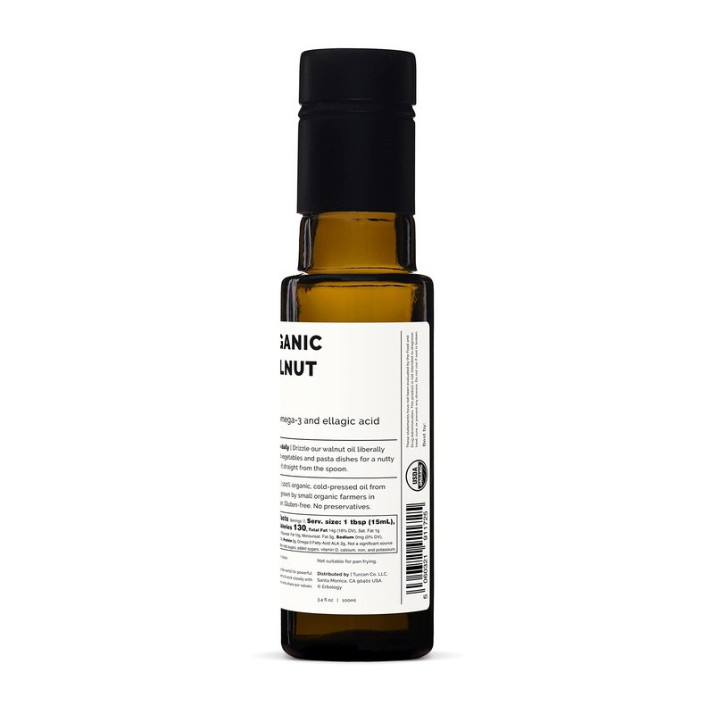 Erbology Organic Walnut Oil 3.4 fl oz - Cold-Pressed - Supports Cognitive Health - Straight from Farm - Non GMO - No Additives or Preservatives - Recyclable Glass Bottle