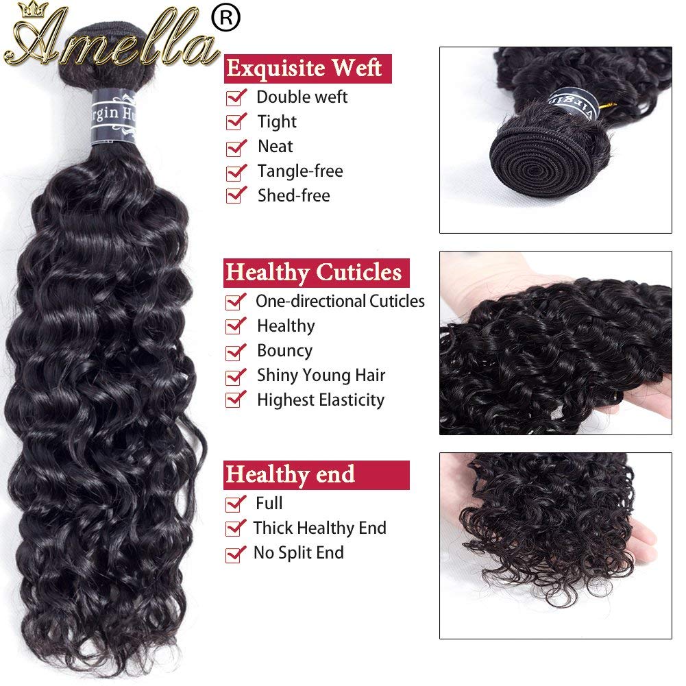 Amella Hair Brazilian Curly Hair 3 Bundles 10 10 12inch Curly Hair 100% Unprocessed Virgin Human Hair Weaves Natural Black Color