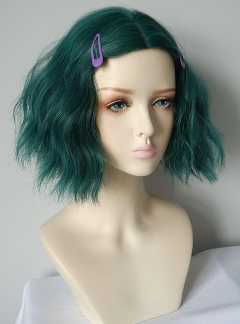 Short Green wig girl Curly Wig Synthetic hair wig green Curly Wig 8inches green costume wig for Women and girl (blue)