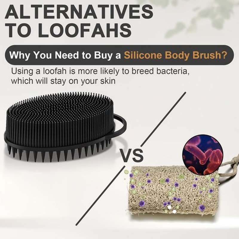Metene Silicone Exfoliating Body Scrubber with Loop, Body Scrubber for Men and Women, Silicone Loofah for Shower, Soft Silicone Body Scrubber for Shower and Bath Skincare Routine(Black