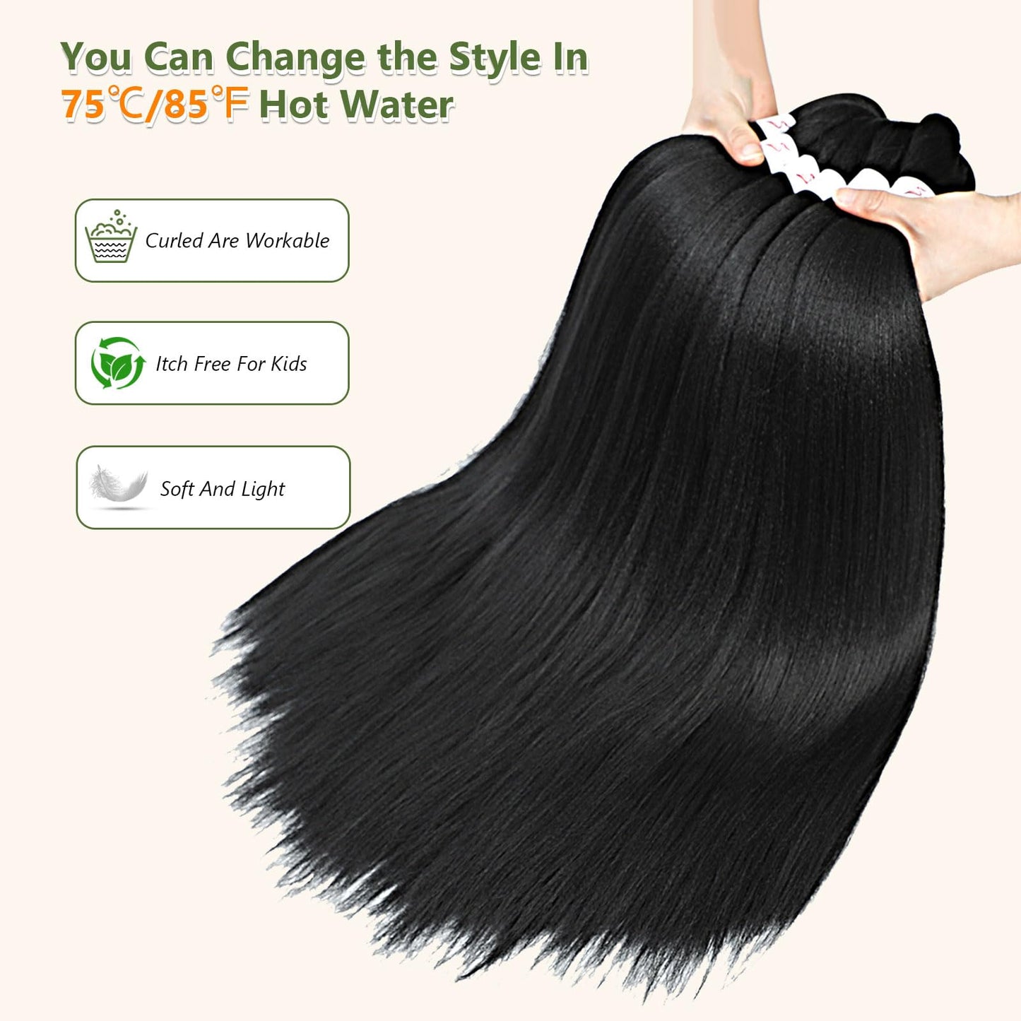 Braiding Hair Pre Stretched 16 Inch 8 Packs Braiding Hair Extension Pre Stretched Braiding Hair Professional Synthetic Hair For Braiding Crochet Twist Braids Soft Yaki Texture(16", 1B-8P)