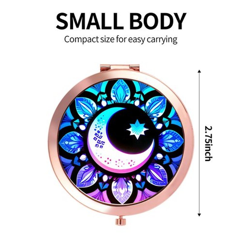 Dynippy Compact Mirror Rose Gold Makeup Mirror Folding Mini Pocket Mirror Portable Hand Mirror Double-Sided 2 x 1x Magnification for Woman Girls - Moon