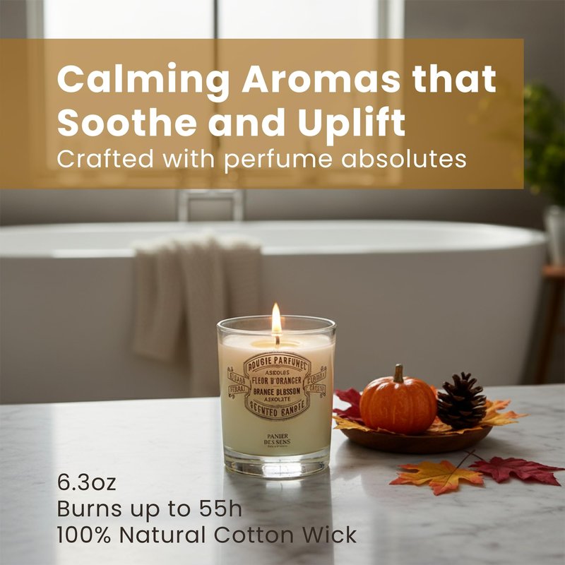 Panier des Sens Jasmine Candle - Hand-Poured in Provence, France - Long Lasting Scented Candles - up to 55 Hours Burn Time - Jasmine Scented Candle - 100% Natural Cotton Wick - 6.3 oz