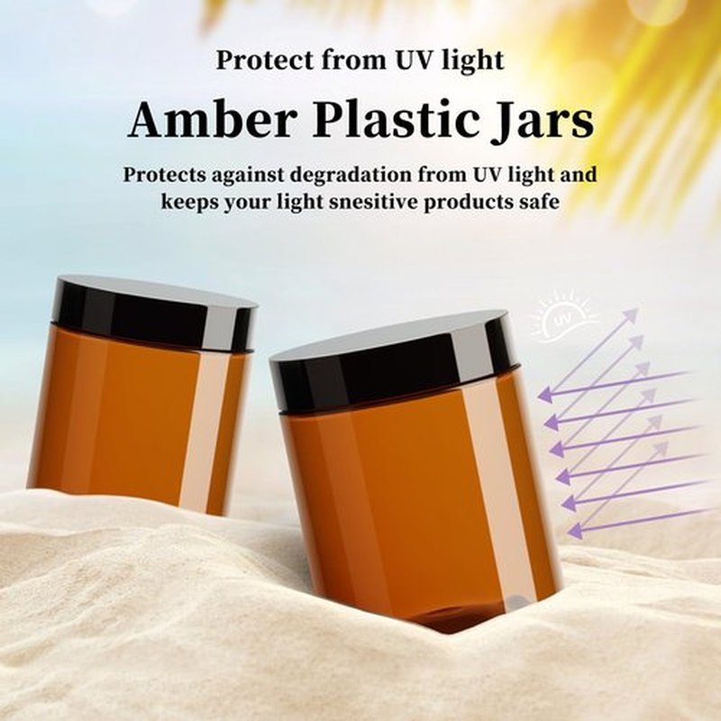TUZAZO 8 Oz Amber Plastic Cosmetic Jars Leak Proof Container with lids for Cream, Lotion, Powder, Ointments, Beauty Products, 12 Pcs