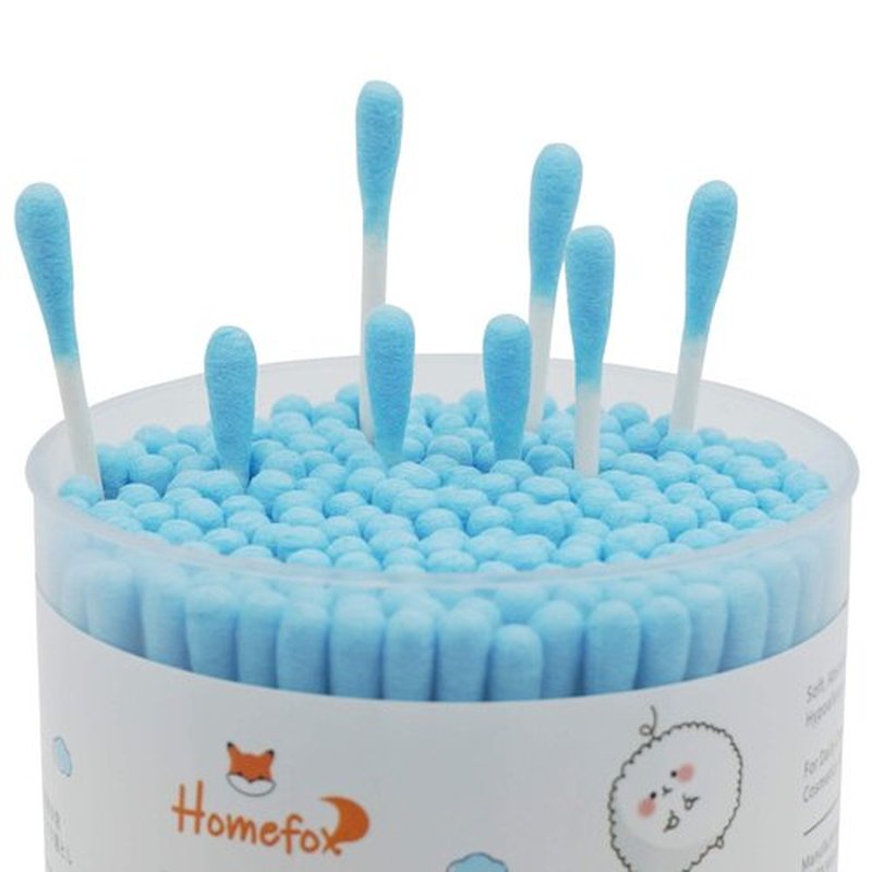 HOMEFOX Blue Cotton Swabs Spiral - 600 Count Organic Cotton Buds Double Side Tightly Wrapped Cotton Tips Paper Stick Soft Gentle Lint-Free Cruelty-Free, Round & Spiral (Blue)