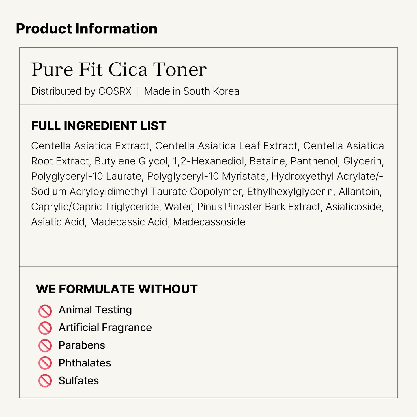COSRX Pure Fit CICA Toner, Soothing Korean Toner for Sensitive Skin, Centella Asiatica Facial Toning Water, 5.07 fl.oz