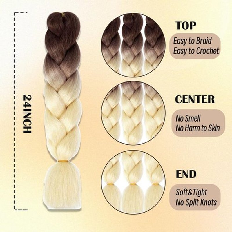 Jumbo Braiding Hair Fiber Silky Colorful Twist Braiding Hair 3pcs Brown to Blonde Colors Extensions Synthetic Hair Brown to Blonde Synthetic Fiber Soft Healthy (24 Inch 3pcs)