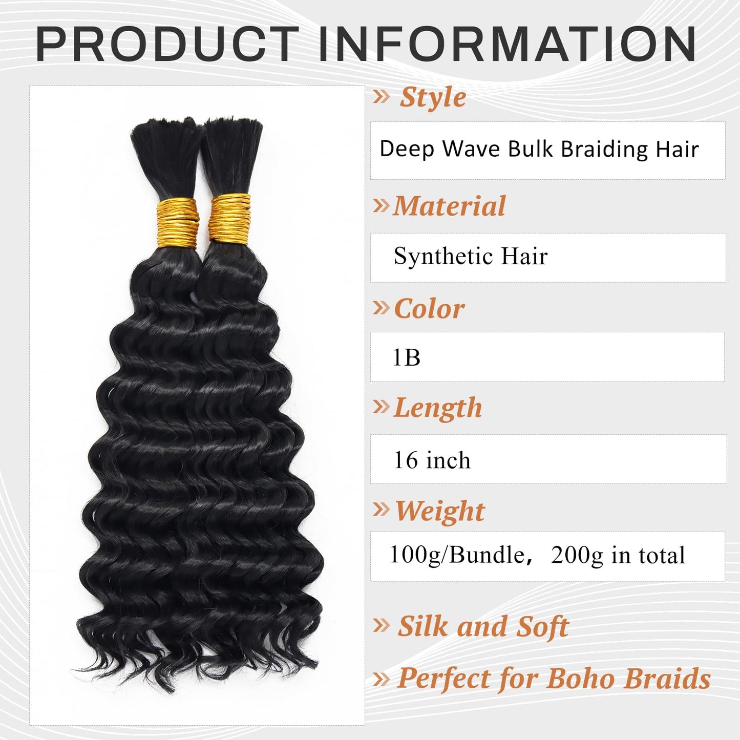 Dorsanee Deep Wave Bulk Hair for Braiding 16 Inch 2 Bundles 200g Natural Black Curly Braiding Hair for Boho Braids No Weft Wet and Wavy Braiding Hair Extensions (#1B,100g/bundle)