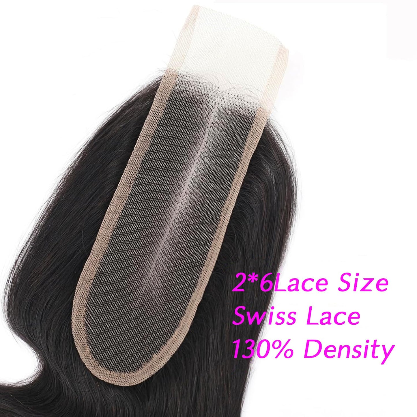 Selina Lace Closure 10 Inch Brazilian Body Wave Closure Free Part 2x6 Lace Closure Unprocessed Human Hair Natural Black Color Virgin Human Hair (2X6 Body, 10“Body)