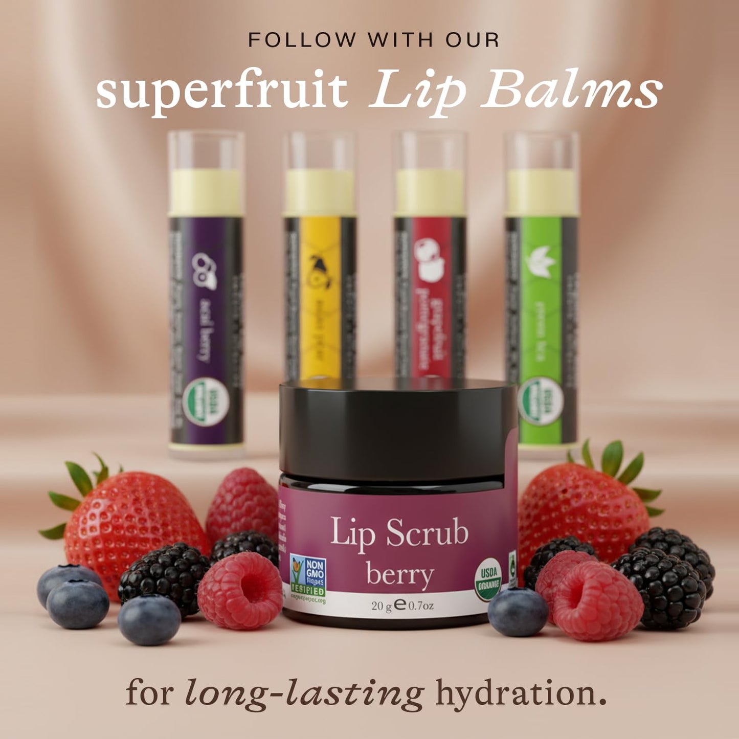 USDA Organic Lip Scrub Berry - USA Made with Natural Ingredients, Valentines Day Gifts, Moisturizing Scrub Exfoliator for Dry Lips, Lip Sugar Scrubber Exfoliator for Smooth Lips, Small Beauty Gifts
