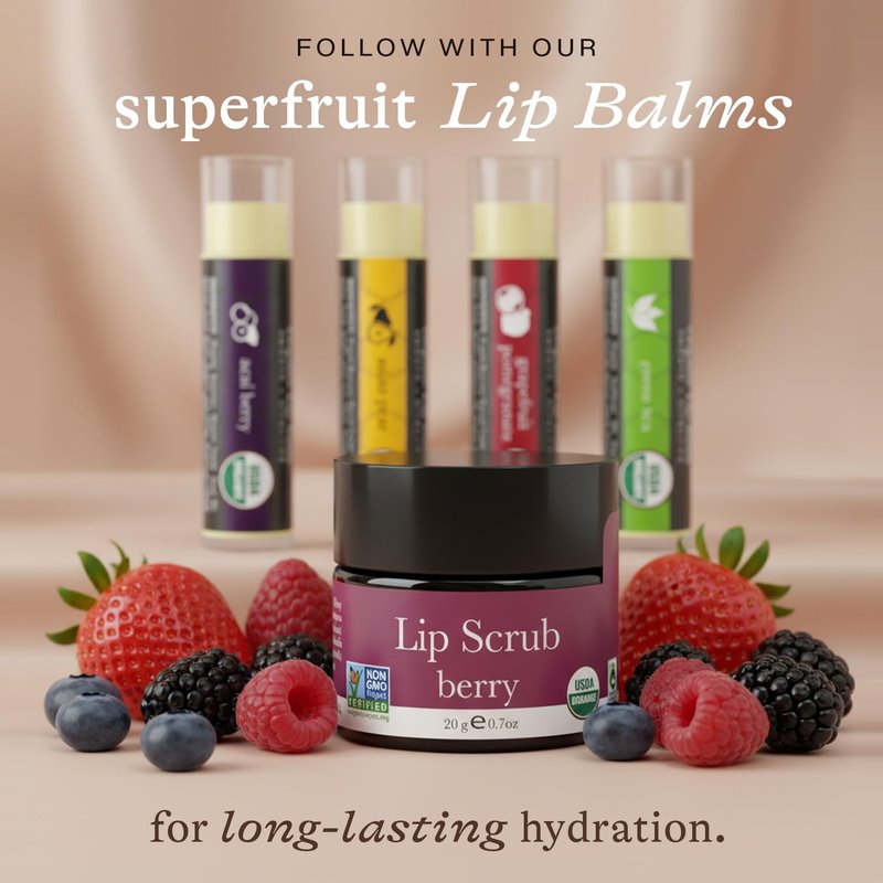 USDA Organic Lip Scrub Berry - USA Made with Natural Ingredients, Valentines Day Gifts, Moisturizing Scrub Exfoliator for Dry Lips, Lip Sugar Scrubber Exfoliator for Smooth Lips, Small Beauty Gifts