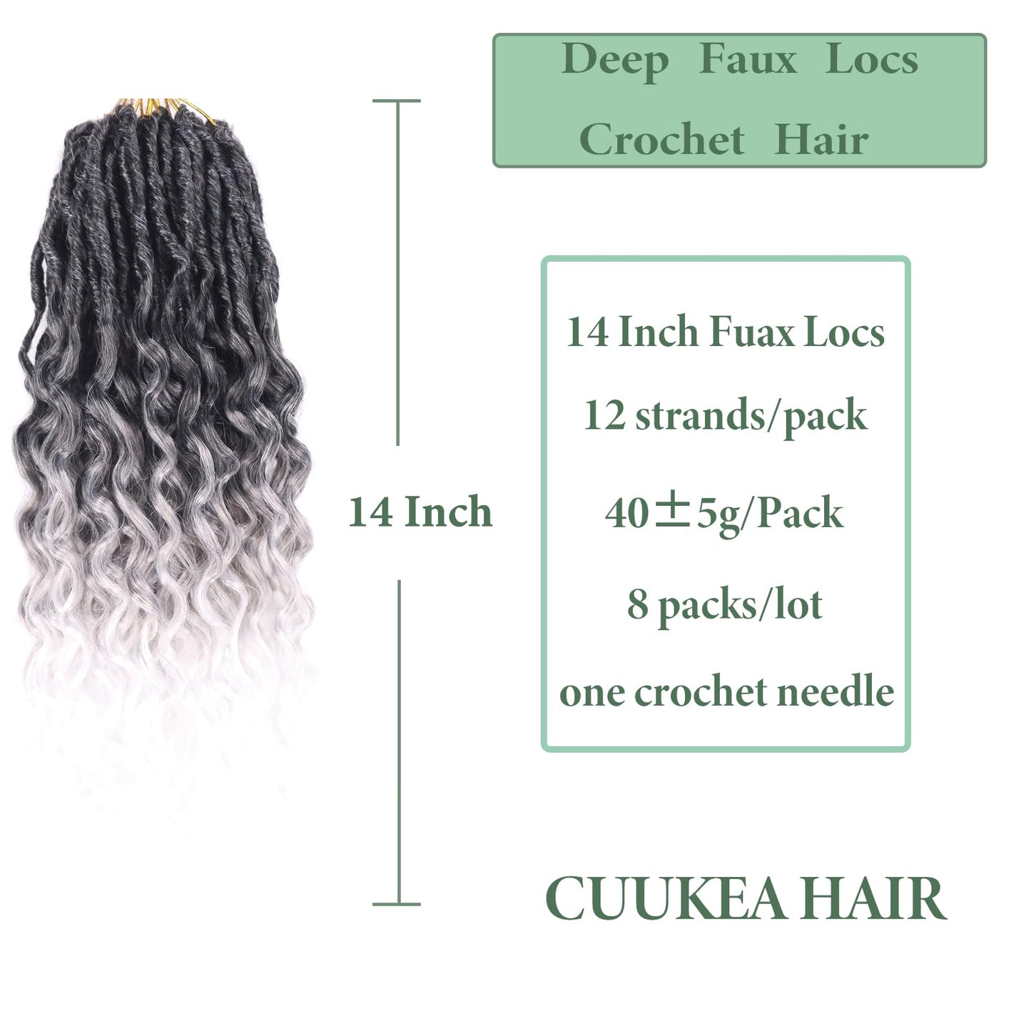 Deep Faux Locs Crochet Hair With Curly Ends 14 Inch Soft Locs Pre looped Goddess Locs Crochet Hair Deep Wave Crochet Braids for Women Locs Crochet Hair(Black to white)