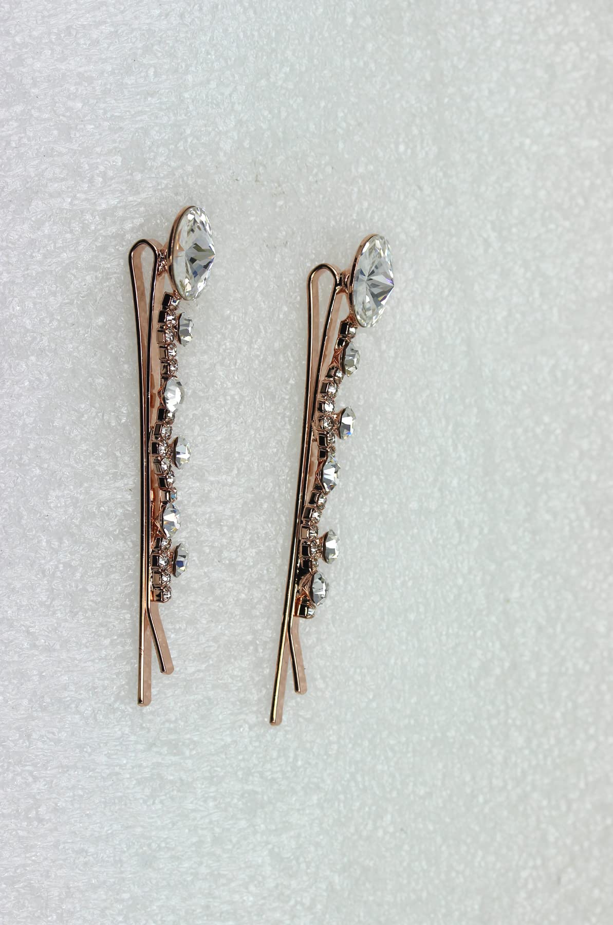 Faship A Pair Of Clear Premium Rhinestone Crystal Floral Hair Clips 2 Pcs Pins - Clear/Rose Gold