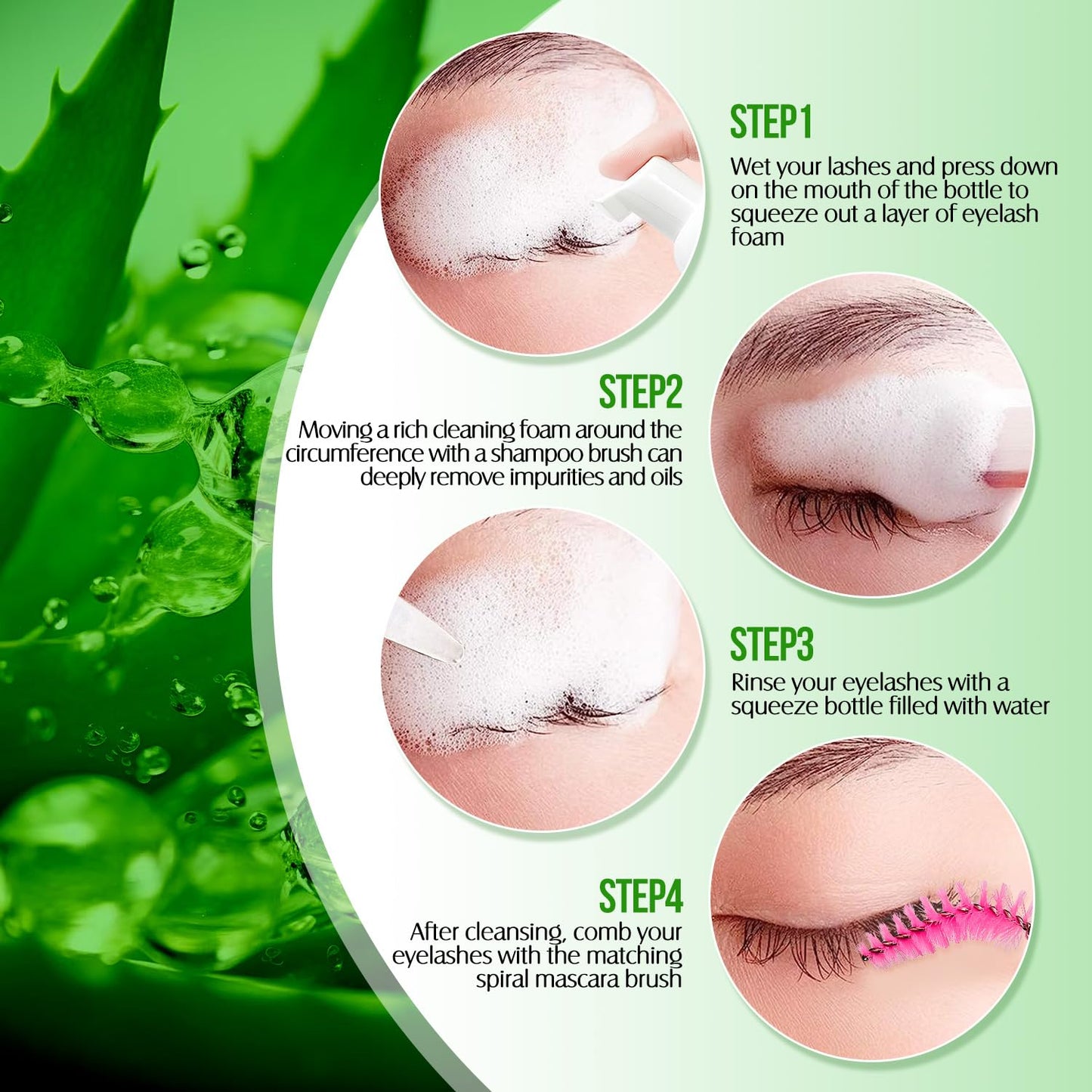 Lash Shampoo for Lash Extensions 60 Ml/2fl.oz Eyelash Extension Cleanser Oil Free Lash Cleanser for Eyelash Care, Gentle Foaming Eyelash Shampoo with Brush for Salon Home Care (Aloe 60ml)