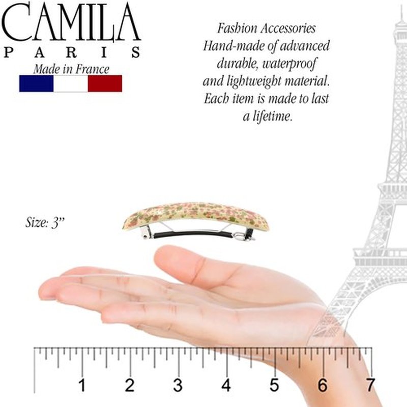 Camila Paris CP3336 French Hair Barrette Clip for Girls, Pink/Green, Rubberized Metal Clasp Strong Hold Grip Hair Clips for Women, No Slip Durable and Styling Girls Hair Accessories, Made in France
