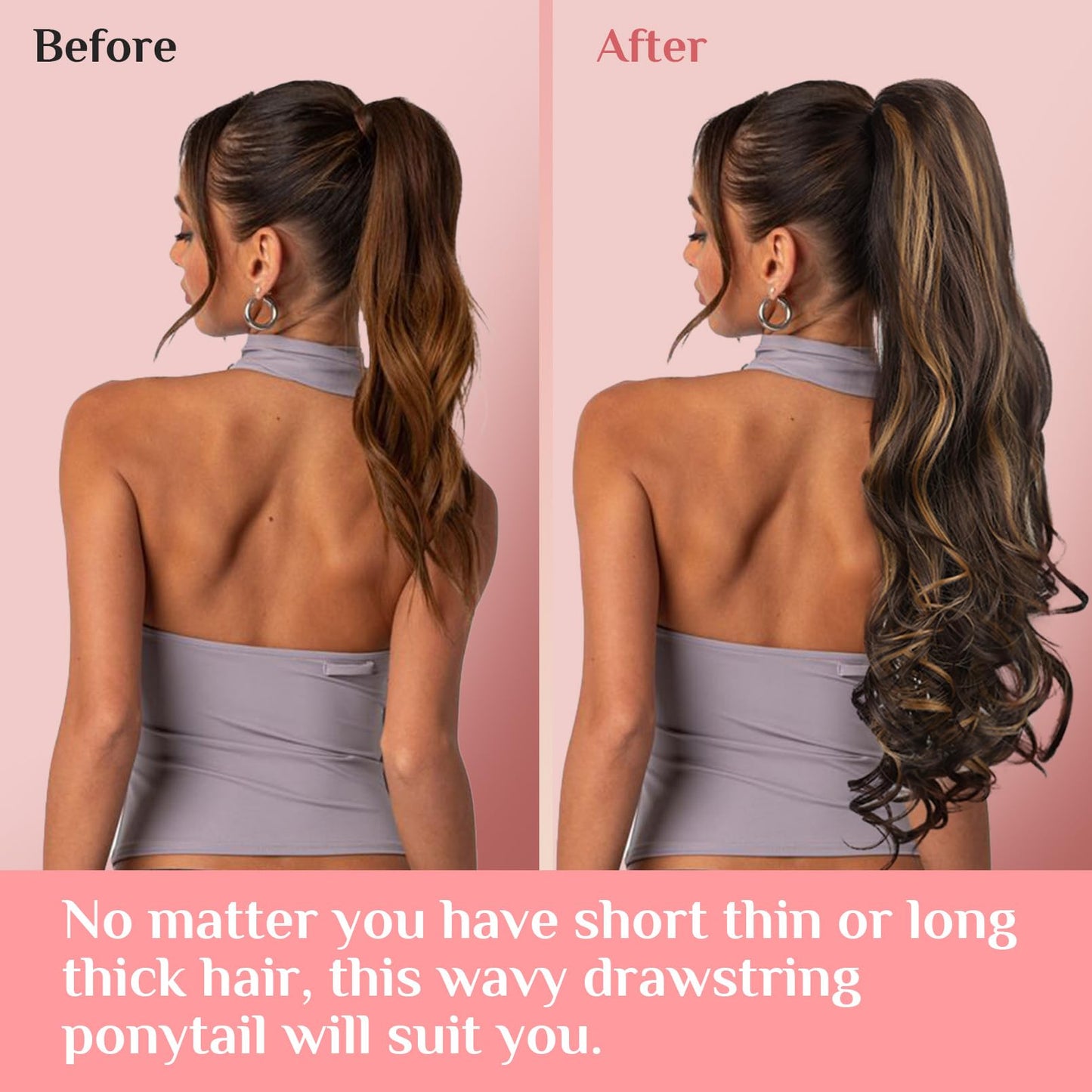 Ponytail Extension, Behufun Long Wavy Drawstring Ponytail 26" Clip in Hair Extensions Ponytail Fake Pony Tails Hair Extensions Natural Soft Heat Resistant Synthetic Hairpiece for Women Brown to Blonde