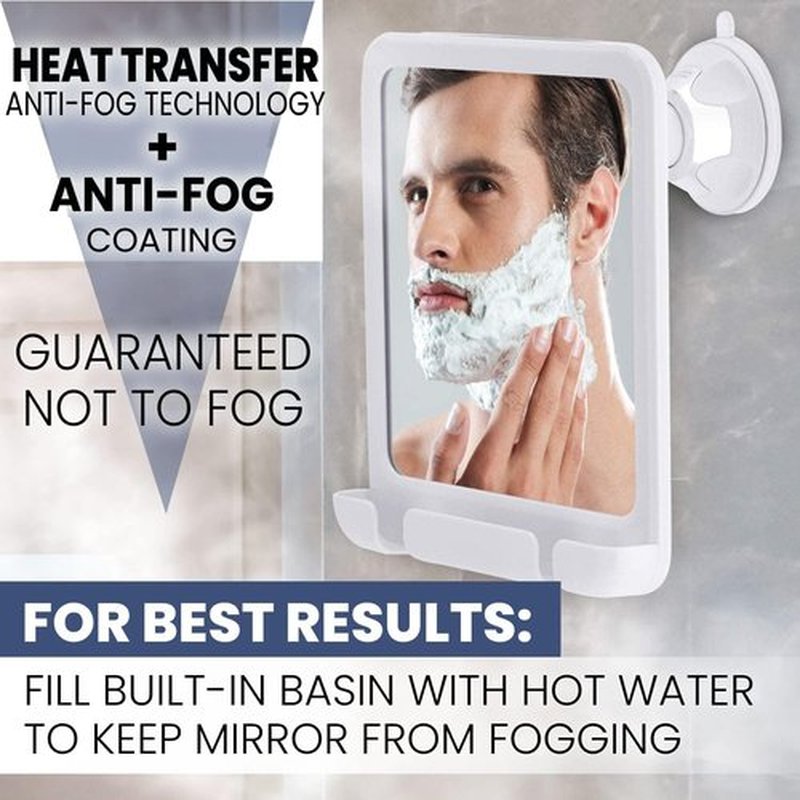 MIRRORVANA Shower Shaving Mirror with Dual Anti Fog - Fogless Shatterproof Surface with Razor Holder and Strong 360° Suction Cup (8" x 7", White)