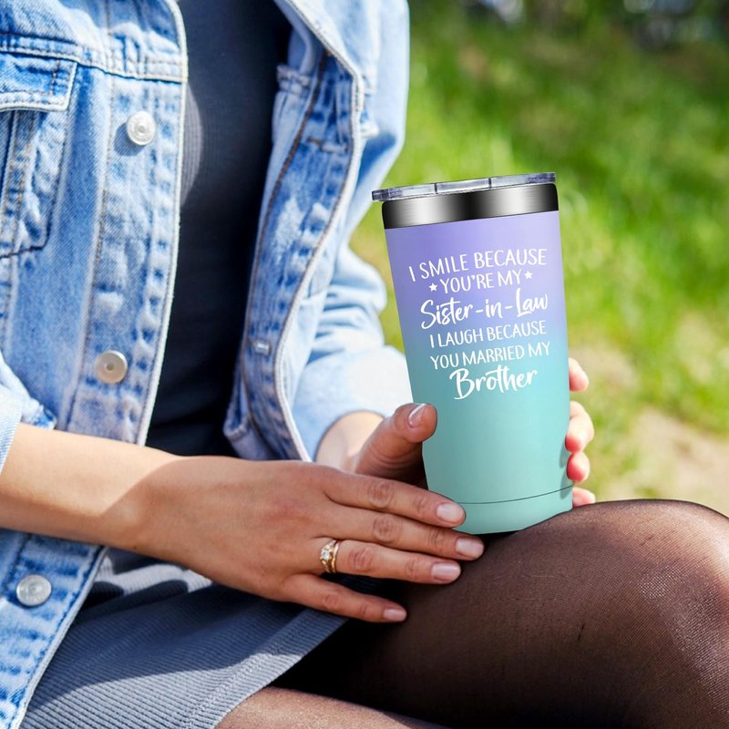Grifarny Sister in Law Gifts - Birthday, Mothers Day, Christmas, Gifts for Sister in Law - I Smile Because You are My Sisteinlaw Tumbler 20oz