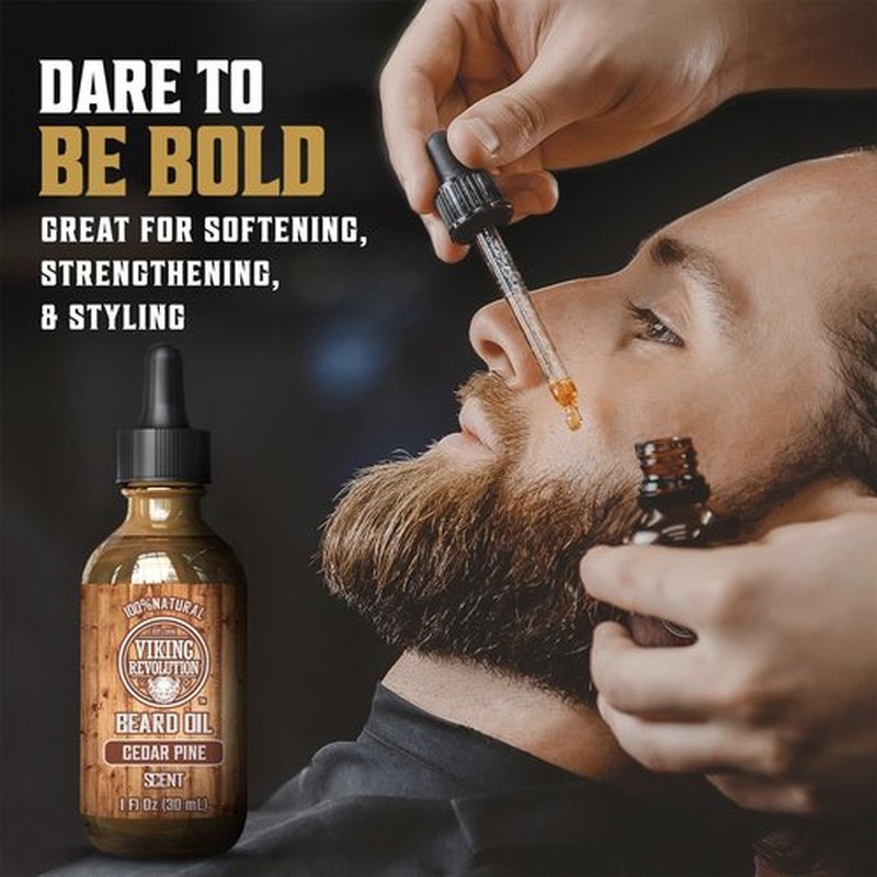 Viking Revolution Cedar and Pine Beard Oil for Men - Natural Argan and Jojoba Beard Softener, Conditioner for Strengthening and Moisturizing (1 Pack)