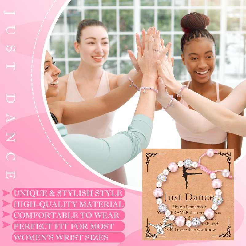 Ecation 12 Sets Dance Recital Gifts for Women Sparkly Dance Bracelets Ballerina Jewelry Team Gifts Ballet Stuff Ballerina Bracelets for Dancing Competition Prizes Ballet Dancers Friends Mate(Pink)
