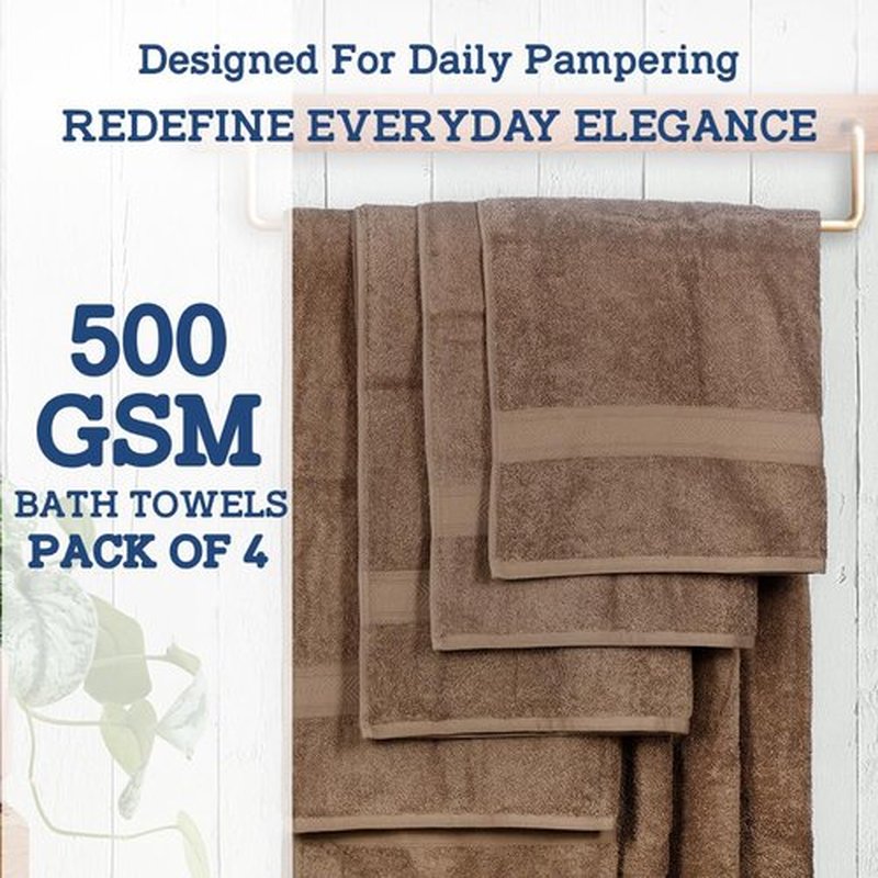 Casa Lino 4 Pack Bath Towels (27x54), 100% Pure Cotton, Luxury Bath Towels, Lightweight & Highly Absorbent, Quick Drying Towels for Bathroom, for Daily Use Bathroom, Brown