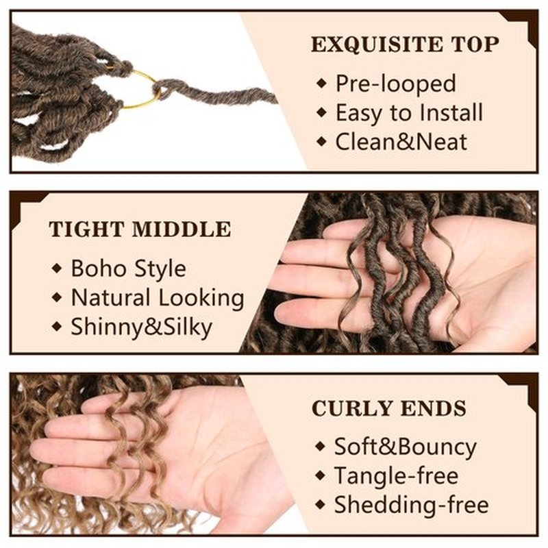 COOKOO 14 Inch Ombre Blonde Curly Crochet Goddess Locs Braids Hair 8 PCS Boho Faux Locs Crochet Hair 14 Strands/Pack Pre-curled Hippie Locs Hair River Locs Synthetic Crochet Braids Hair T27#