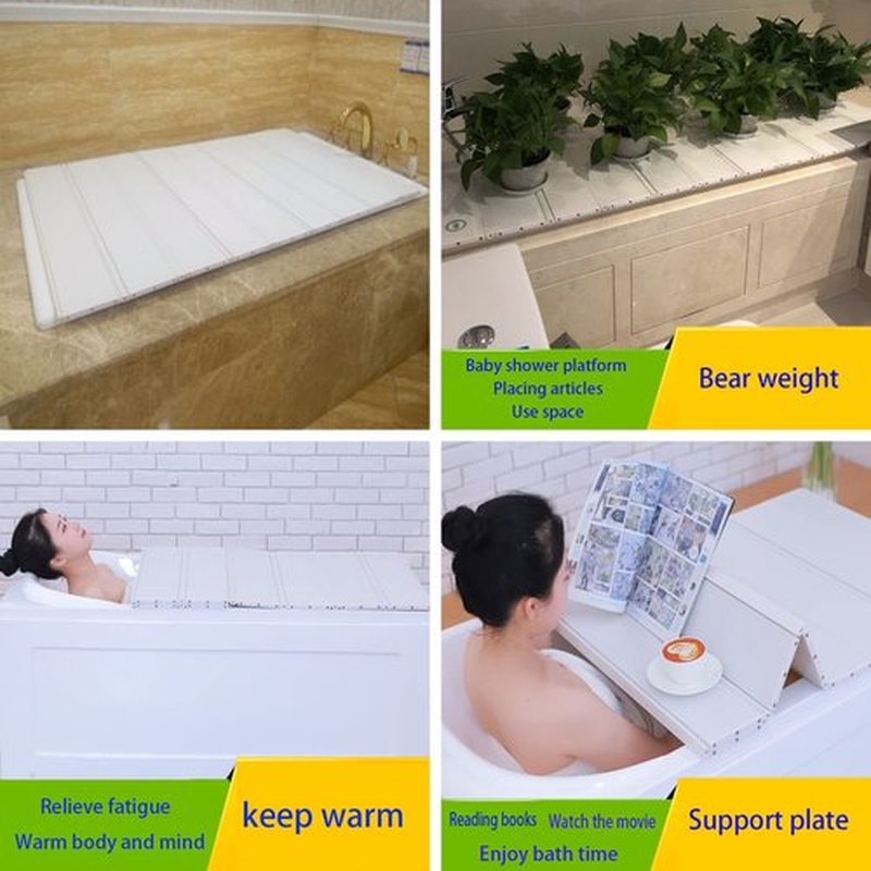 PVC Bathtub Tray, Foldable Waterproof Bathtub Cover, Bath Lid Bathroom Lids Can Store Books, Mobile Phones, Tablets, Coffee, Wine Glasses Home Spa Experience (47.2 * 29.5 * 0.27IN)