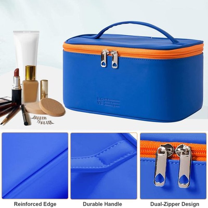 Meiyuuo Preppy Makeup Bag Cosmetic Bags for Women Ladies Small Pouch Toiletry Bag Organizer Waterproof Cute (Navy Blue)